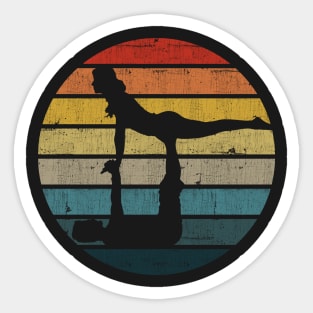 Acroyoga Silhouette On A Distressed Retro Sunset design Sticker